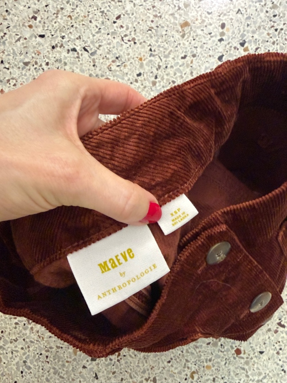 Maeve Anthropologie brown corduroy mini skirt button front XS P - Picture 6 of 11